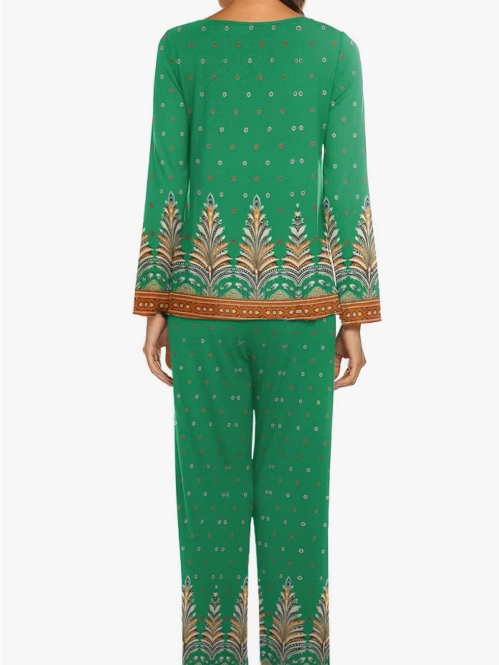 Green Printed Pajama Set